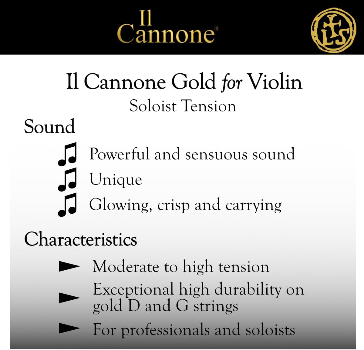LARSEN STRINGS Violin Strings Il CANNONE Gold Set Soloist Gold
