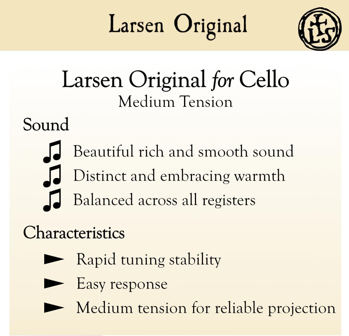 Larsen Original Cello Strings – Medium Tension Set - Balanced Warmth and Projection for All-Round Performance