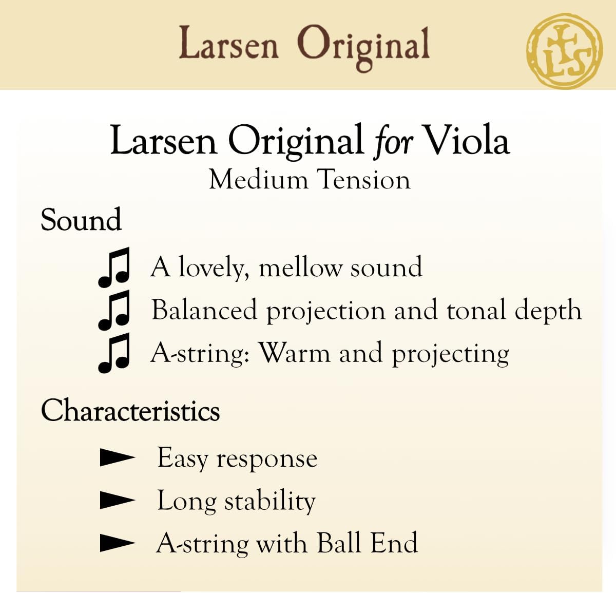 Larsen Original Viola Strings – Medium Tension Set with A Ball End for Warmth, Clarity & Stability