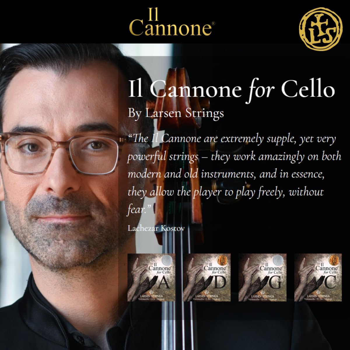 Larsen Il Cannone Cello Strings – Direct & Focused Set – Medium Tension Professional Cello Strings for Precision, Projection and Power