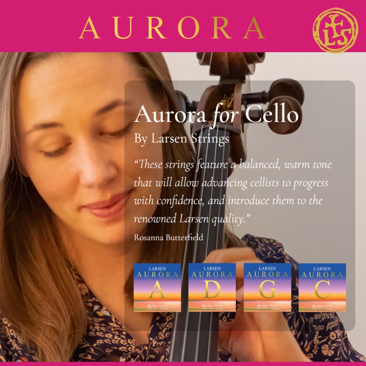 Larsen Aurora Cello Strings – Strong Tension Set – Professional Quality and Affordable Strings for Advancing Cellists