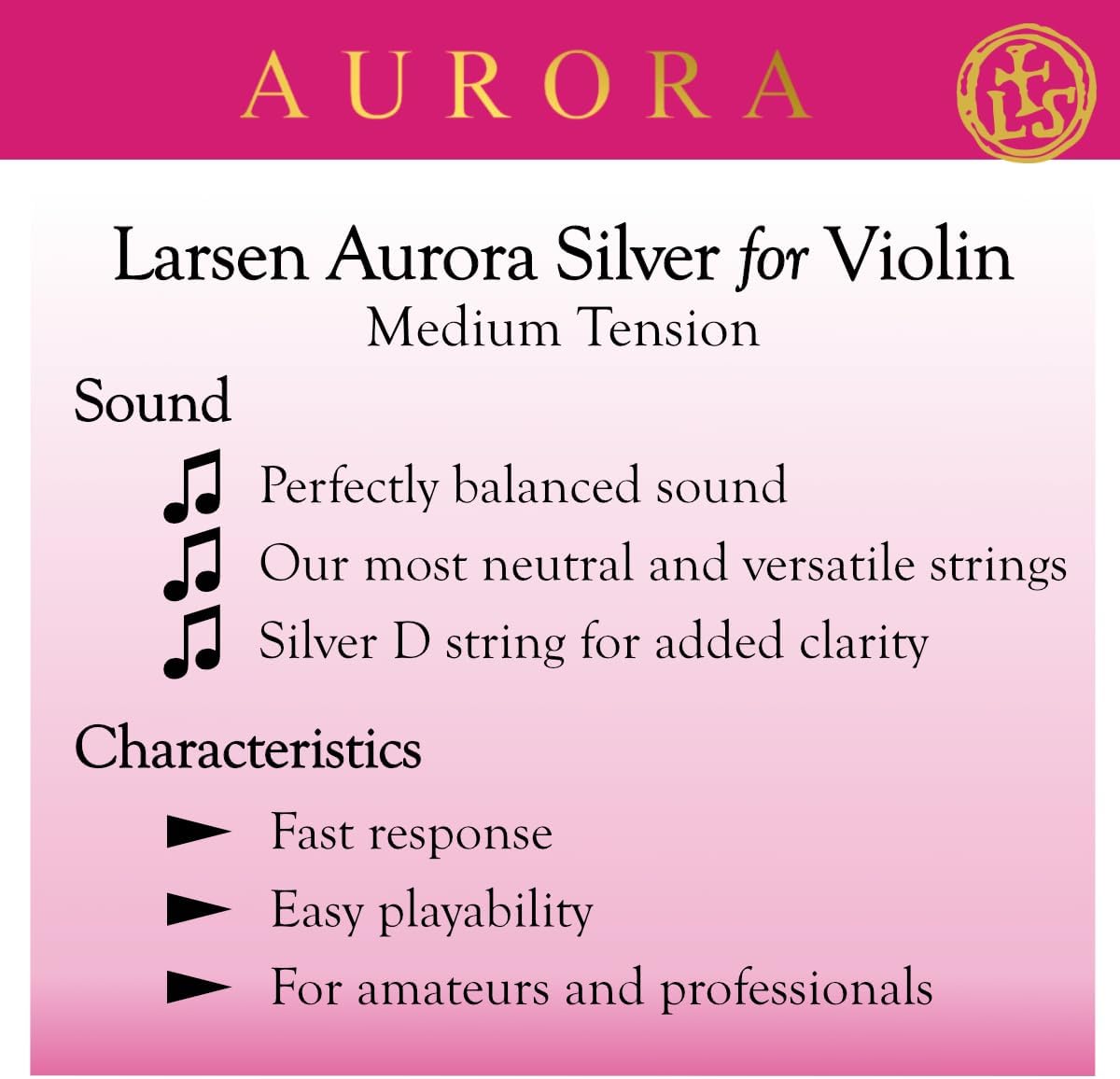 Larsen Aurora Violin Strings – Medium Tension Set with Silver D – Enhanced Clarity and Tonal Colour