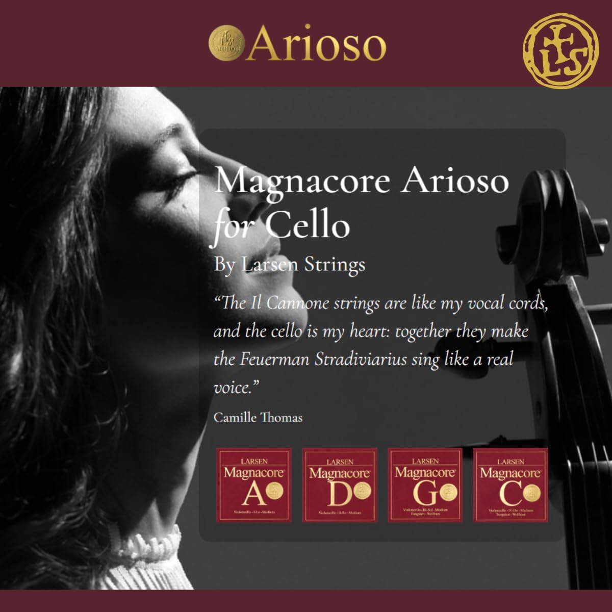 Larsen Magnacore Arioso Cello Strings – Medium Tension Set – Light Feel with Brilliant Depth