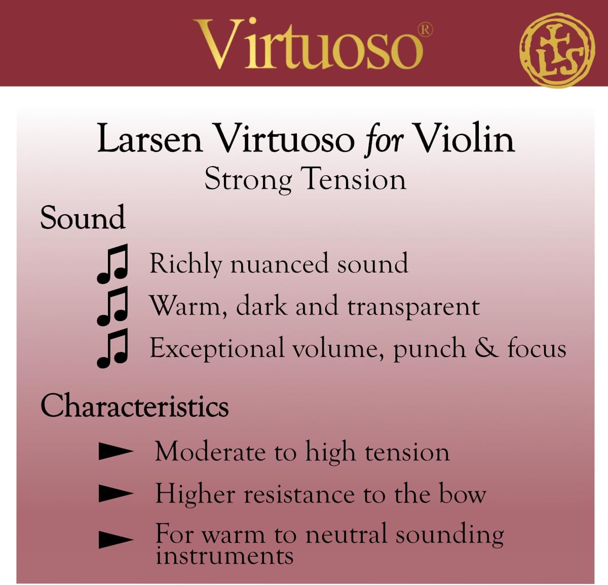 Larsen Virtuoso Violin Strings – Soloist Tension Set – Power, Depth and Soloistic Presence