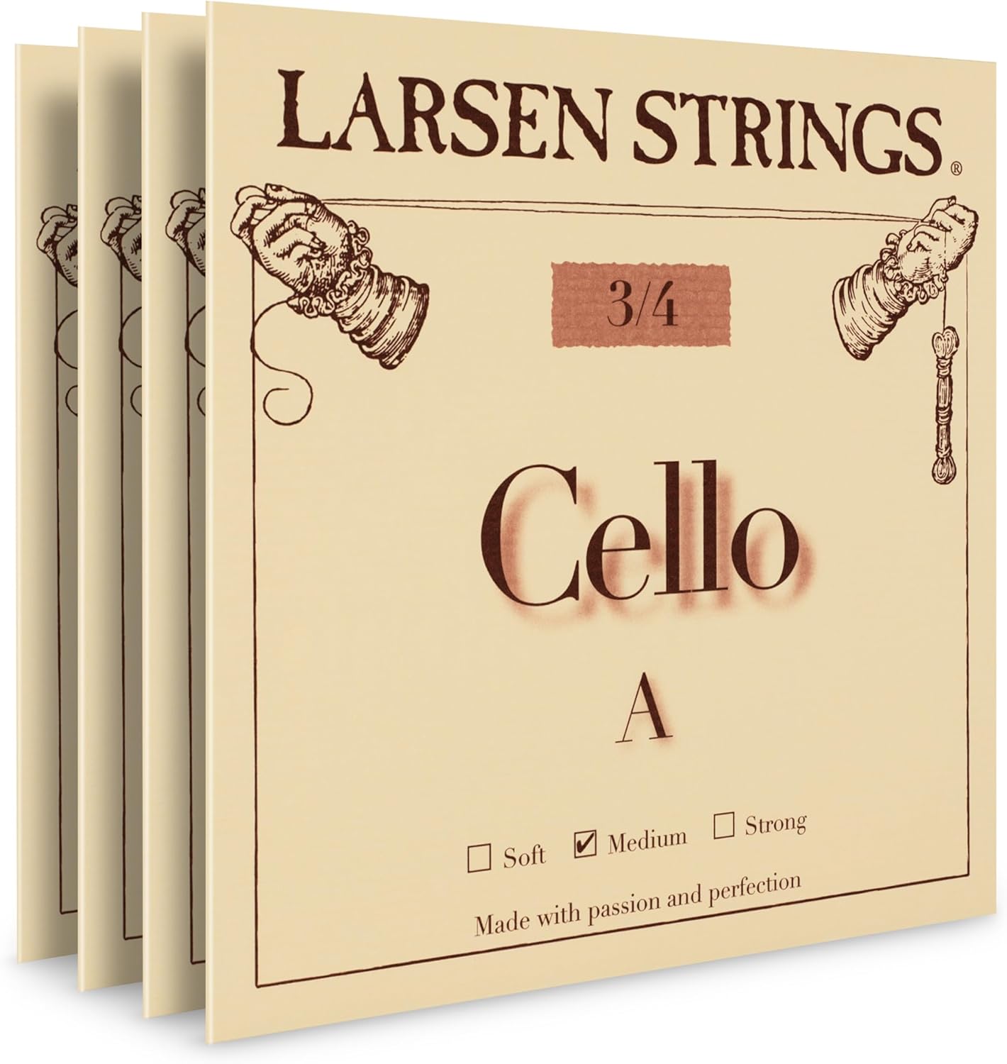 Larsen Original Cello Strings – 3/4 Size Medium Tension String Set for Fractional Cello – Embracing Warmth for Smaller Instruments