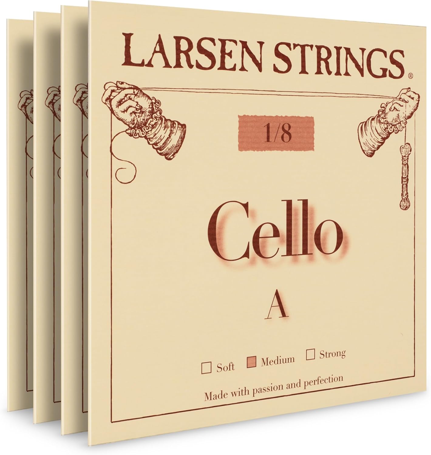 Larsen Original Cello Strings – 1/8 Size Medium Tension String Set for Fractional Cello – Embracing Warmth for Smaller Instruments