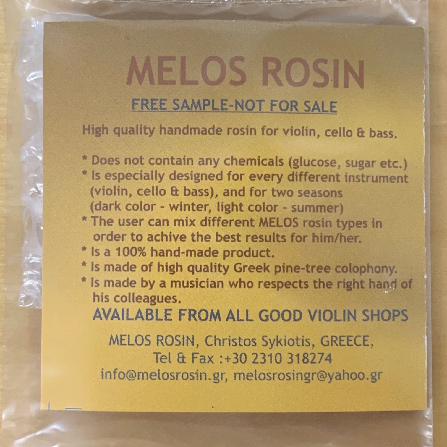 Melos Rosin Sample Size
